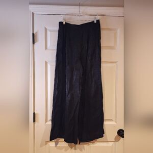 Andre Oliver shiny black wide leg lightweight pants with slight stretch